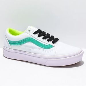 Vans Old Skool Comfycush White, Teal, Fluorescent Yellow Skate Shoes